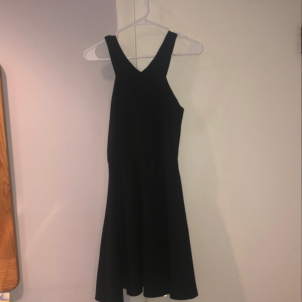 Black high neck fit and flare dress